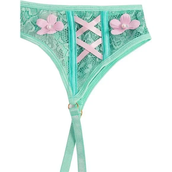 WDIRARA Women's Floral Lace Embroidered Push Up Garter Lingerie Set